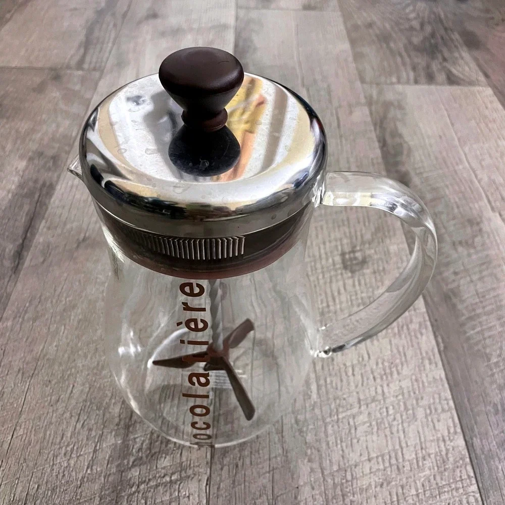 Bodum Chocolatiere 1.0L Glass Hot Chocolate Maker Milk Frother Silver Brown